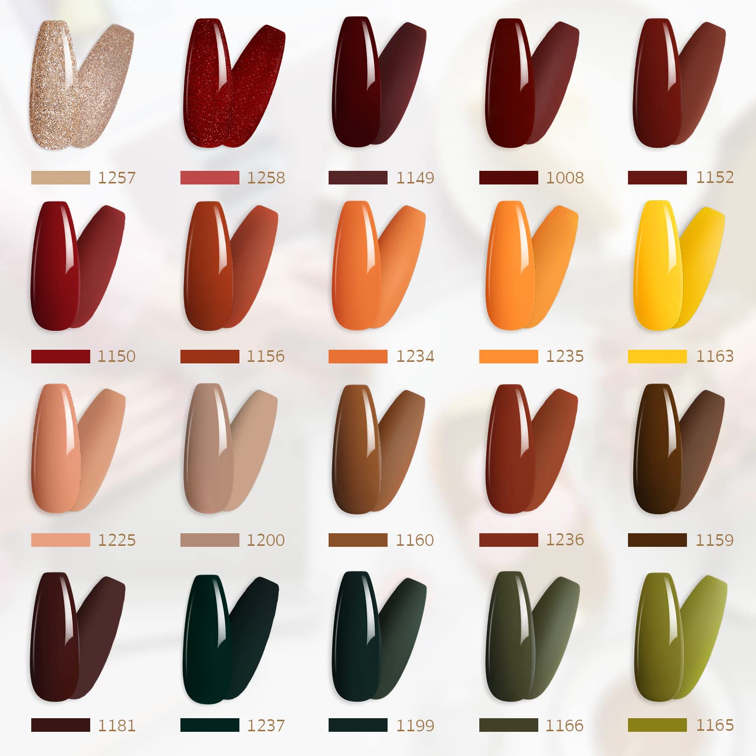 GAOY 23 Pcs Gel Nail Polish Set, Fall Brown Red Green Glitter Colors, UV Light Cure Gel Nail Kit with Glossy & Matte Top Coat and Base Coat for Salon and DIY Manicure at Home - Image 2