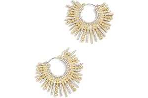 BaubleBar Jaskamal Gold Statement Earrings - Luxurious Sunburst Style, Hypoallergenic, 14K Gold Plated Brass, Hoop Design with Glass Beads - Perfect Dressy Gold Earrings for Statement Jewelry Lovers