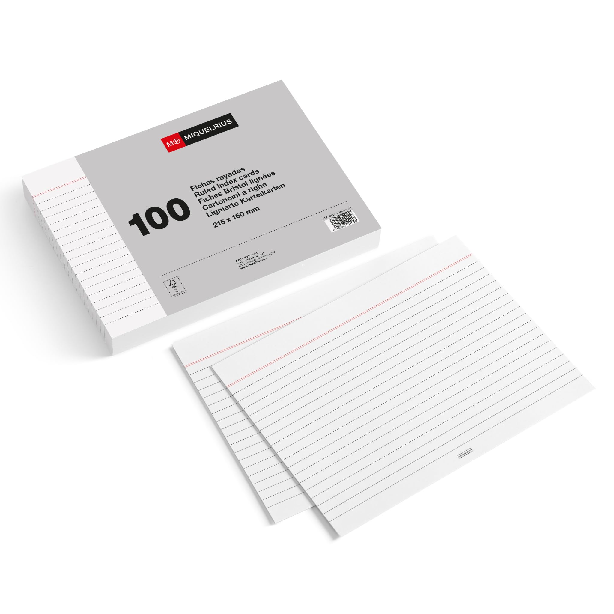 Miquelrius Index Cards 100 Note Cards Horizontal Ruled Flashcards Size 160 x 215mm 200gsm Offset Card Paper