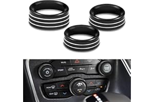 HABNVUON 3PCS AC Air Conditioner Switch Button Knob Cover, Climate Control Knob Cover, AC Switch Volume Tune Controller Aluminum Alloy Trim, Car Accessories for Challenger Durango 2015-2022 (Black)