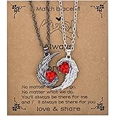 Warmhope Matching Necklace for Couples, Gothic Wing Promise Necklace Set for Him and Her, Red Crystal Pendant Friendship BFF Necklace for 2, Valentine’s Day Mother’s Day Christmas Gift for Women