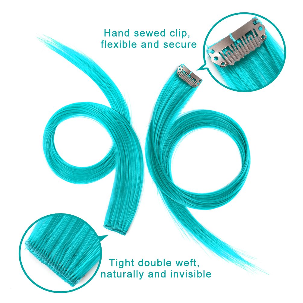 12 Pieces Party Highlights Clip in Colored Hair Extensions for Kids Girls Colorful Hair Extensions 22 inches Straight Synthetic Hairpieces 12 Multi-Colors