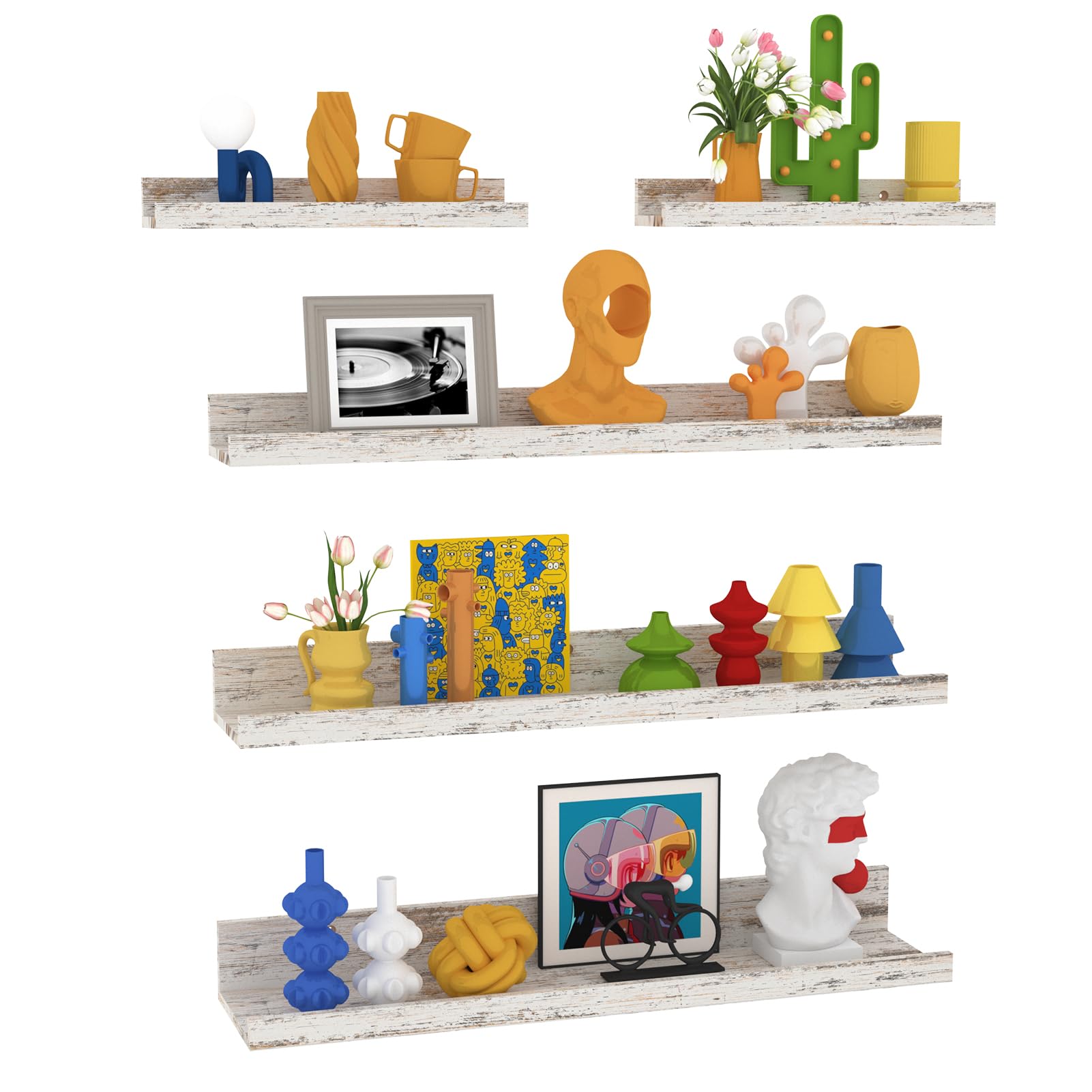 Photo 1 of Lyeasw Rustic White Floating Shelves for Wall 24 Inch Long, Set of 5 Tiered-Depth Wall Shelves, Picture Ledge Shelf for Living Room, Bedroom?Kitchen, Office, Bathroom, Nursery