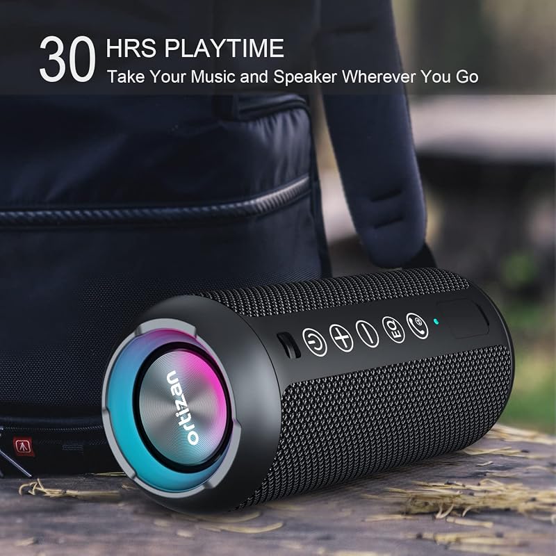 Coluna Bluetooth potente com luz LED, mini caixa de música portátil com função mãos-livres, proteção contra água IPX7 e som surround de 360°, coluna sem fios para