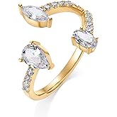 PAVOI 14K Gold Plated Cubic Zirconia Bypass Open Band Stackable Ring for Women | CZ Statement Eternity Rings