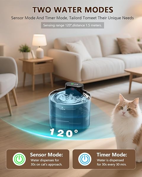 AUPETM BATTERY OPERATED CAT WATER FOUNTAIN, WIRELESS AUTOMATIC WATER DISPENSER FOR CATS & DOGS, 3L/101OZ CORDLESS PET WATER BOWL FOUNTAINS WITH STAINLESS STEEL TRAY & QUIET 6-STAGE FILTER SYSTEM