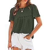 BTFBM Women's 2026 Summer Tops Swiss Dot Lace Crochet Crewneck Short Sleeve Casual Cute Shirts Boho Blouses