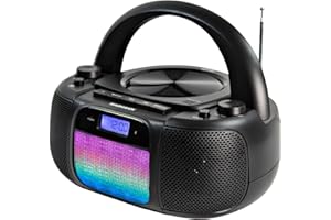 Magnavox MD6972 Portable Top Loading CD Boombox with Digital AM/FM Stereo Radio, Color Changing Lights, and Bluetooth Wireless Technology | CD-R/CD-RW Compatible | LCD Display |