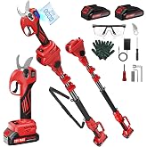 MODOFO 2-in-1 Electric Pruning Shears Cordless with Pole, 2.1" Cutting Diameter Pole Pruning Shears, Brushless Motor, Extra Blade, 2 * 2Ah Batteries, 2 Modes Adjustable Pruning Shears for Tree Flower