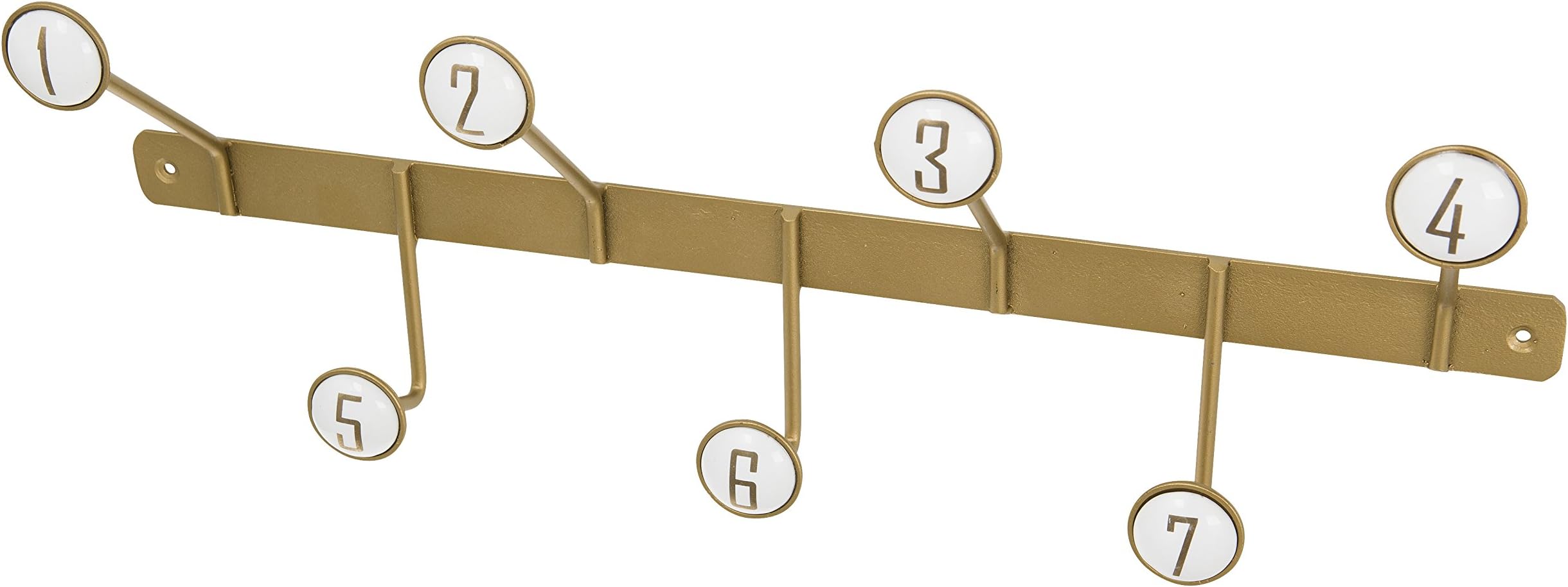 Eightmood Posillipo Coat Multi Hook Rail in Matt Gold with Seven Numbered Hooks 49 x18 x 10.5cm