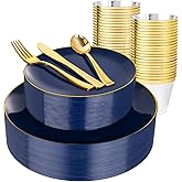 WDF 150pcs Blue plastic Plates - Navy Blue Plates Disposable - 25guest Disposable Dinnerware Sets for Party/Wedding/Birthday/Passover
