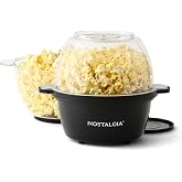 Nostalgia Classic Electric Stirring Popcorn Maker, Makes 8 Cups, Large Lid Doubles as Serving Bowl, Quick Heat Technology, for Kettle Corn and Roasted Nuts, Black