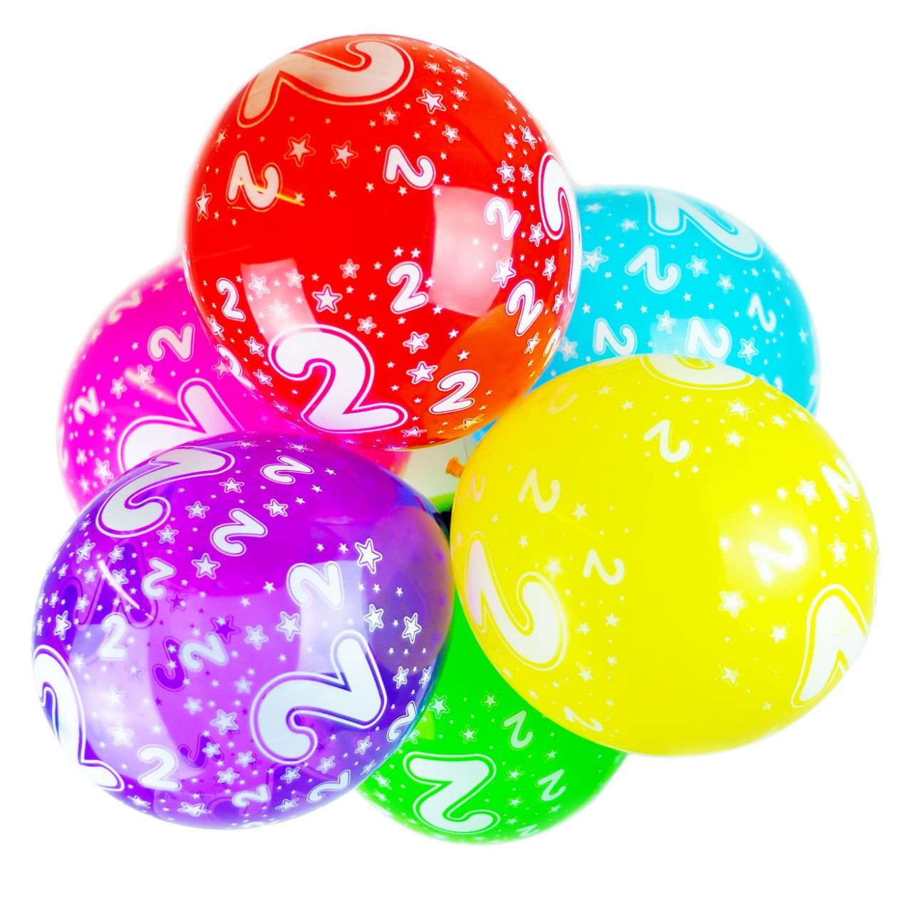 Happium 2nd Birthday Balloons, 12" Multicoloured Numbers Printed Latex Age Balloons, Digit 2 for Girls Boys 2 Year Old Decorations, 2nd Anniversary Party (Pack of 10)