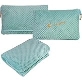 CLEXION Travel Blanket Pillow-Premium Soft 2 in 1 Airplane Blanket for Long Trips Essentials with Bag Pillowcase, Hand Luggage Sleeve and Backpack Clip (Mint Green)