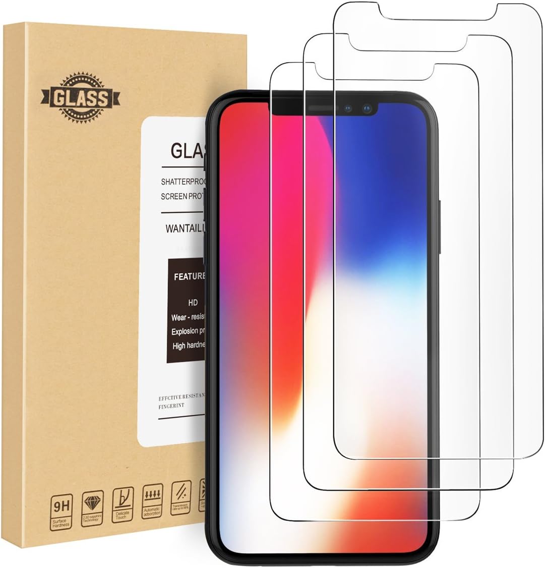 iPhone X Screen Protector Glass (3-Pack),Mugoo iPhone X Tempered Glass Screen Protector with Easy Installation [3D Touch] 0.25mm Glass Protectors Tray for Apple iPhone X / iPhone 10