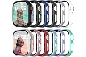 Fullife 12-Pack Compatible Apple Watch Series 9 8 7 41mm Screen Protector with Tempered Glass, Hard Ultra-Thin PC Full-Coverage Shockproof Bumper for iWatch for Men Women. (41mm, 12 Colors)