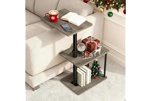 Faesun Swivel Side Table for Couch Arm, Height Adjustable C Table for Recliner or Bed, Tv Trays with Storage Shelf for Small Spaces- Small Nightstand Table for Living Room, Bedroom