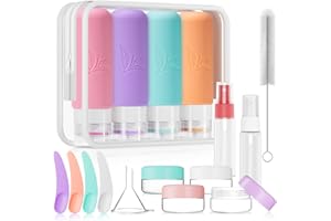 JBYAMUS 18 Pcs Silicone Bottles Set, Leak-Proof Design, Travel Size, TSA Approved for Toiletries, Portable Containers and Best Gifts for Women (BPA Free)