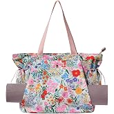 ESVAN Yoga Tote Bag for Women Drawstring Canvas Shoulder Bags for Workout Travel Carryall Pilates Gym and Beach