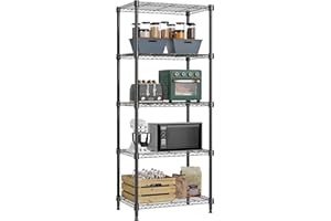 M MZG MZG 5 Tier Storage Rack Metal Wire Shelving Unit, Storage Standing Shelf Organizer for Laundry Bathroom Kitchen Pantry Closet Garage Basement Utility Room, Black 15.8" D x 23.6" W x 59.5" H
