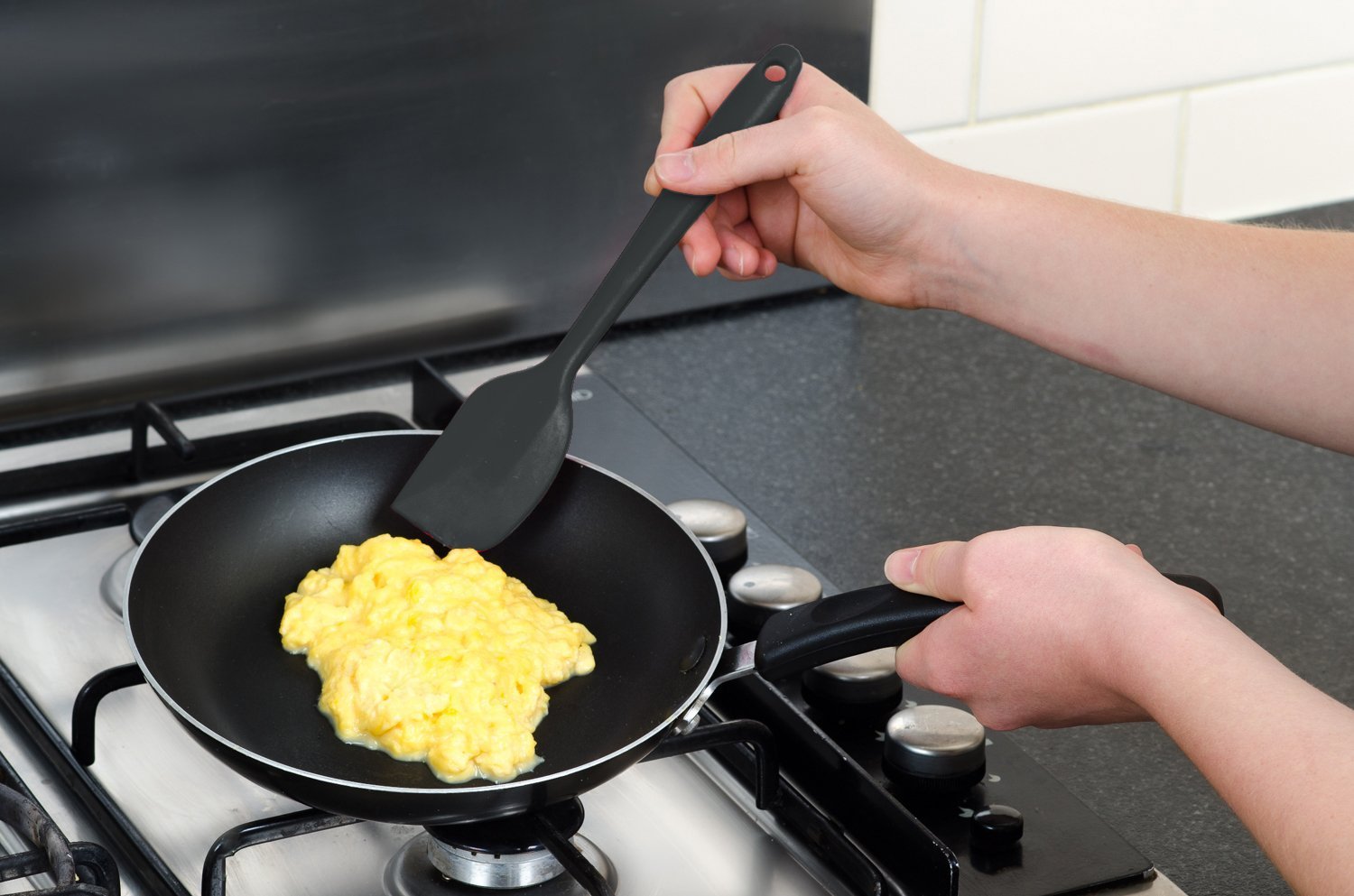 Silicone Spatula Set 4 Pieces,Cooking Baking Cake Pancake Cookie Egg Spatula, Kitchen Large Small Mixing Spatula (Black)