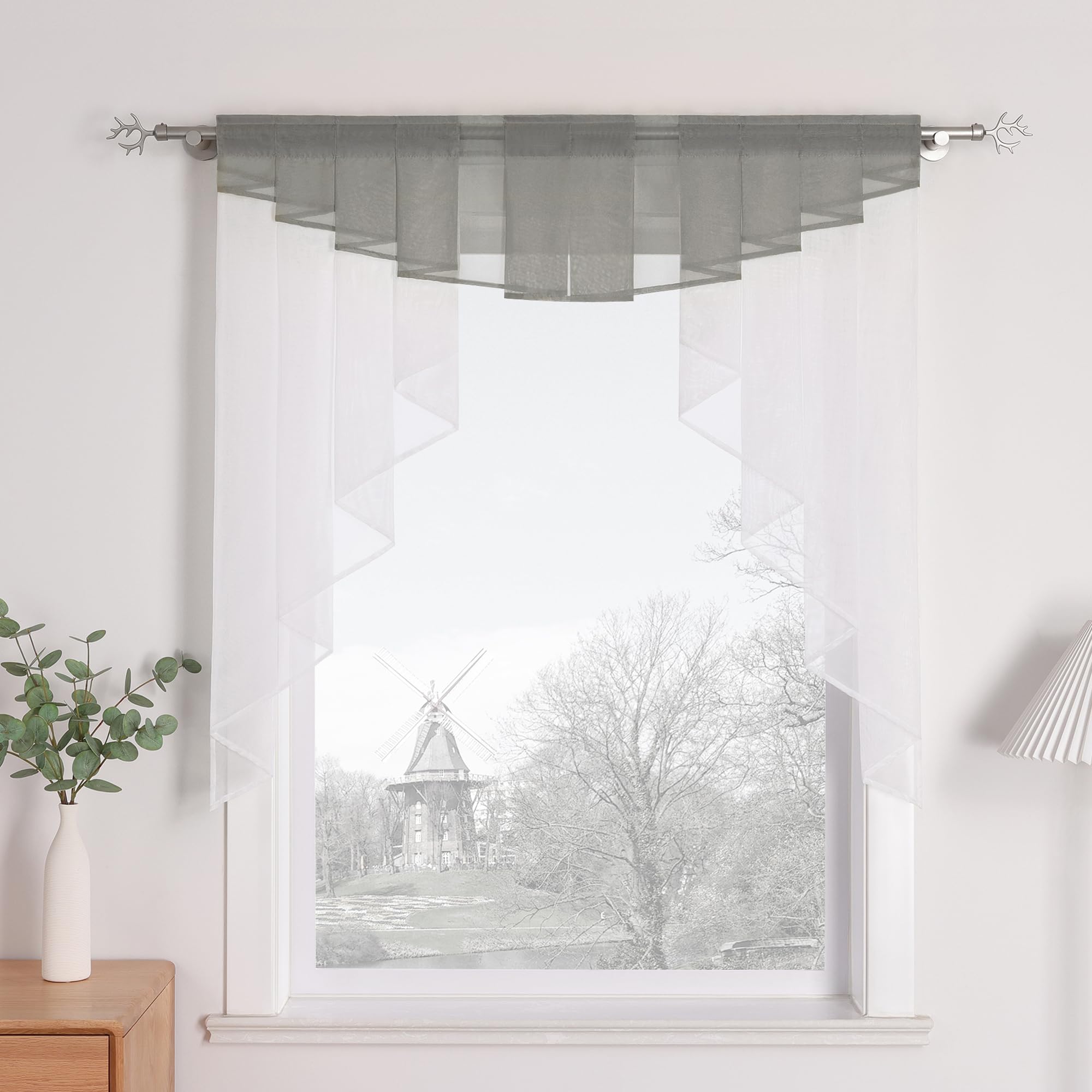 HongYa clear, voile slit curtain, drawstring, short stores, kitchen, small window curtain., Polyester, grey, H/B: 80/80 cm