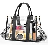 BS-VOG Clear Tote Bag for Women, Clear Bag for Stadium Events | Water-Resistant PVC Clear Purse, Wide Removable Adjustable Strap, Zippered Closure, Fits Phone Wallet Small Bottle