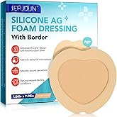 Silicone Foam Dressing Ag Sterile Wound Bandage with 7.08"x7.08" Waterproof Gentle Silicone Adhesive Border, Breathable Ultra Absorbent Pads (Pack of 5)