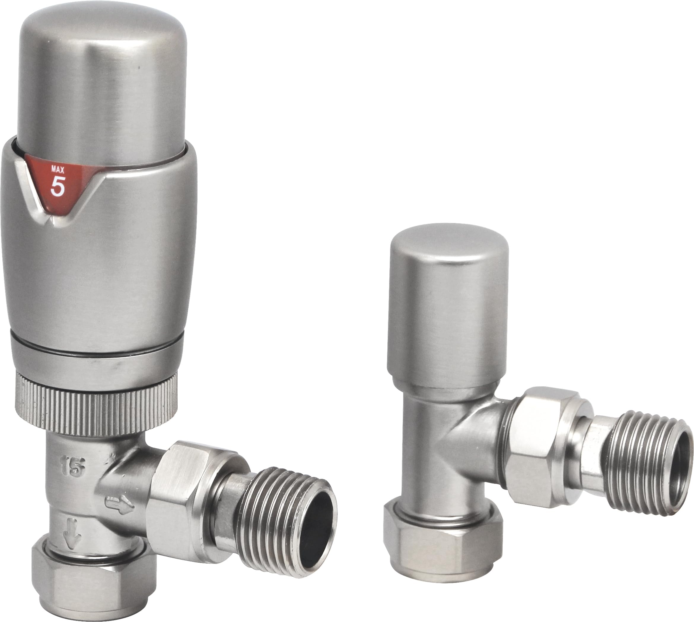Thermostatic Radiator Valves and Angled Lockshield Valve - Classy and Modern Design 1/2" x 15mm Angled Radiator Valves (Brushed Nickel)