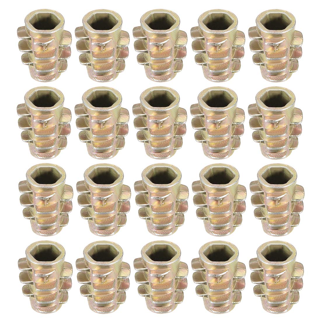 sourcing map Furniture Threaded Insert Nuts Zinc Alloy Hex-Flush M4 Internal Threads 10mm Length 20pcs
