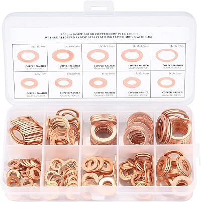 Xiaomoyu 200 Pcs Copper Washers Assorted 9 Sizes with Storage Box