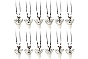 Junkin Shark Tooth Necklaces Bulk for Boys Party Favors Prehistoric Shark Teeth Necklaces Adjustable Long Pendant Leather Cord for Kids Men
