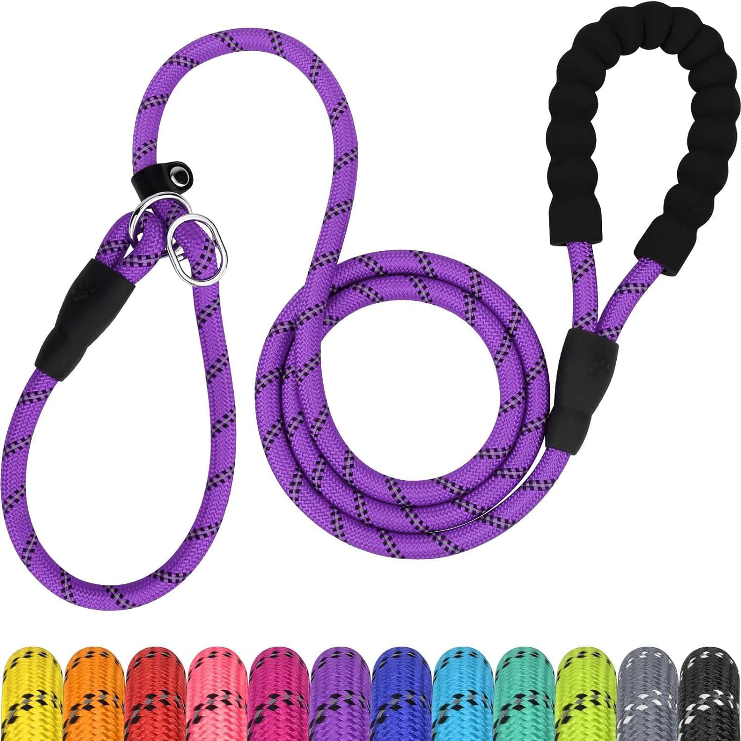 TagME Slip Lead for Dogs,1.8m Reflective Dog Lead with Soft Padded Handle, Slip-On Training Leash for Small Pet, Purple