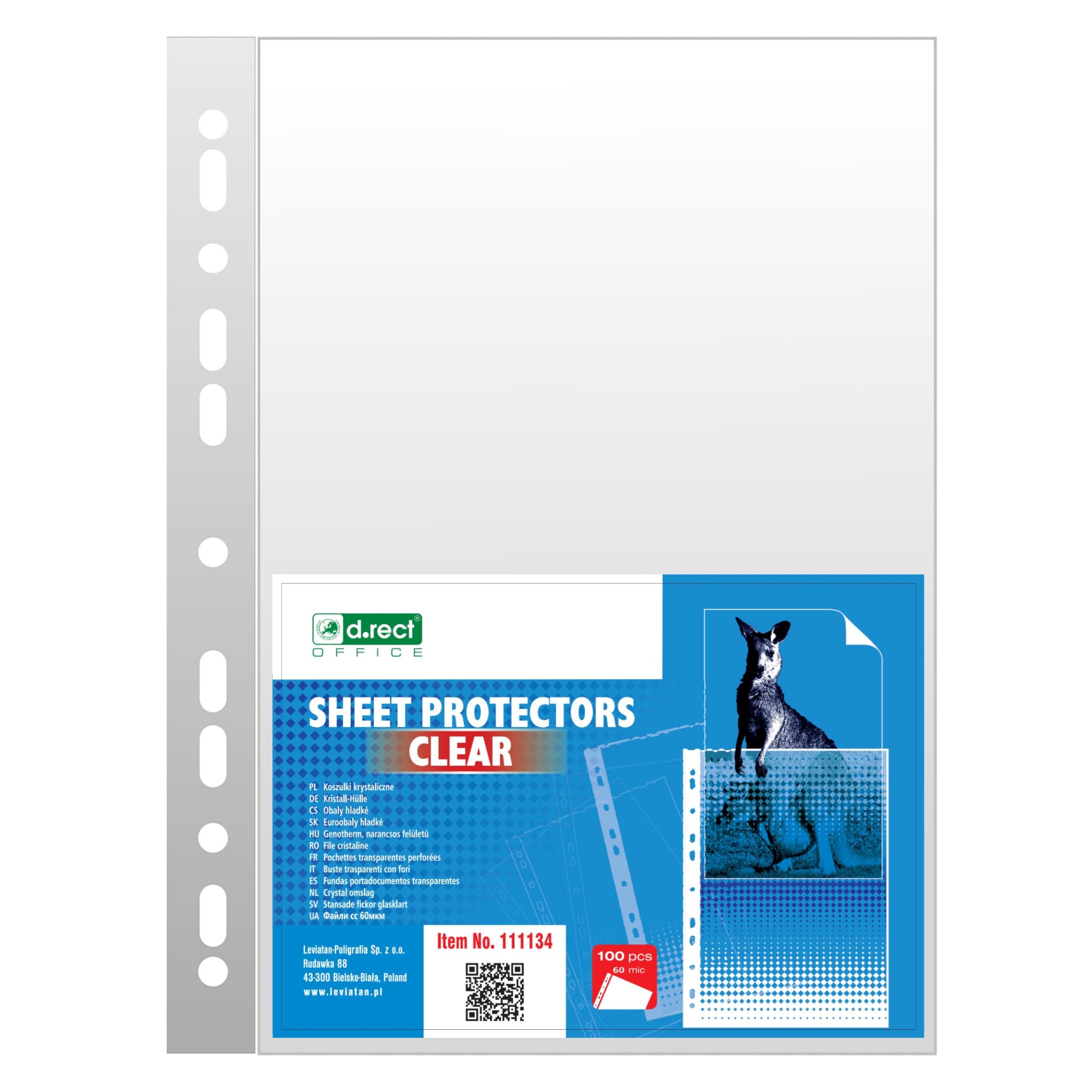 D.RECT 100 Pieces A4 Punched Pockets - Plastic Sleeves 60 µm Thickness (0.06 mm) - Crystal Clear Polly Wallets, 111134