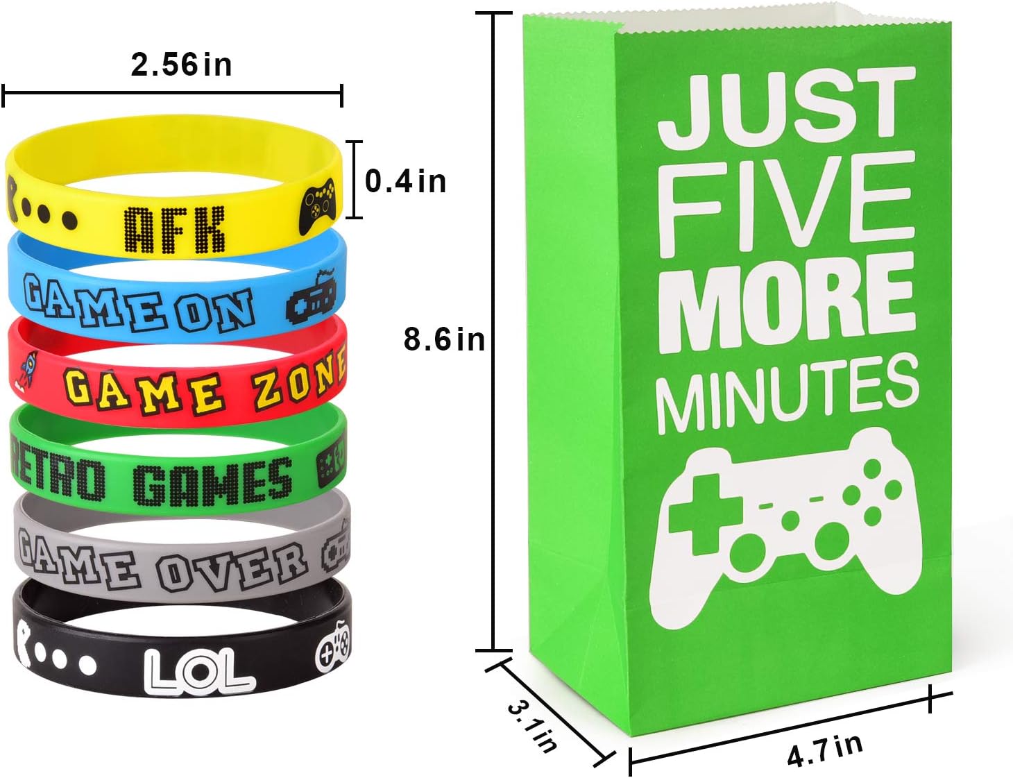 Game On Party Supplies Favors 24 Pieces Video Game Goodie Bags and 24 Pieces Video Game Bracelets Wristbands For Kids Birthday Video Game Party Supplies Favors: Toys & Games