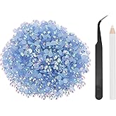 uxcell 1500pcs Flatback Rhinestones Resin, SS30 6mm Resin Rhinestones Bulk Round Shine Gems with Pickup Tools for DIY Nail Art Tumblers Mugs Clothes, Light Blue