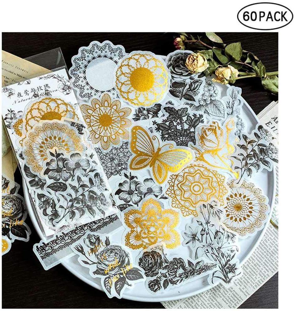 Geggur Ephemera Card Stock, Vintage Ephamera Pack 60PCS Scrapbook Note Stickers Easy Self-adhesive for Mixed Media, Notebook, Journal, Card Making, Letters