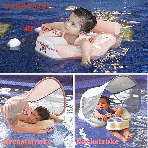 Mambobaby Baby Pool Float with Canopy,Non Inflatable Baby Swim