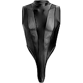 ABAFIP Men's Mesh Sheer Bodysuit Mock Neck Spliced Sleeveless High Cut Thong Leotard Singlet Underpants