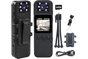 LANDTEK 1080P Body Worn Camera,Wearable Body Camera with 180° Rotatable Lens&Motion Detection,64GB Body Camera with Audio and Video Loop Recording IR Night Vision for Civilians,Service Record,Law Enforcement