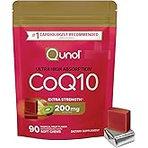 Qunol CoQ10 200mg Soft Chews, Extra Strength & Ultra High Absorption Coenzyme Q10 Supplement, #1 Cardiologist Recommended Supplement for Heart Health, 90 Count