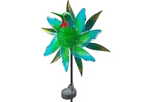 MEETJOYANCY Hummingbird Wind Spinner Garden Decor, Metal Wind Spinner Lights Outdoor Solar Garden Decor, Lighted Pathway Yard Spinner Wind Sculpture, Solar Powered Path Lights Kinetic Wind Catcher for Outside