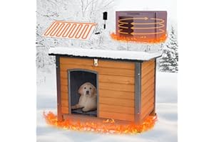 SUUMERPETY Heated Dog House Outdoor,Anti Bite Iron Frame Dog Kennel with Adjustable Temperature and Time,Insulated Weatherproof Outside Shelter for Feral Animal (Brown, M)