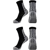 Cooyoto Grip Socks Soccer Athletic Crew Socks for Men, Women and Youth | Moisture Wicking, Cushioned, Non Slip | 2 Pairs