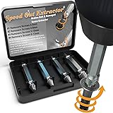 Speed Out Extractor HSS Broken Bolt and Damaged Screw Extractor 4 Piece Kit Comes with Case. Removes All Kinds of Screws and Bolts. Speed Out Style Dual Tip Design Requires No Drill Bits.