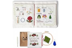 TenDawn Beginner Embroidery Stitch Book with Fabric Pages, 30 Hand Embroidery Stitches for Adults, DIY Sewing Kit with Floral Motifs, Starter Practice Patterns, Gift for Craft Lovers