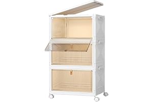 JONYJ Storage Bins with Lid 23Qt, 3 Packs Stackable Storage Bins with Wheels, Magnetic Door, Leather Handle, Plastic Storage Containers for Bedroom, Living Room