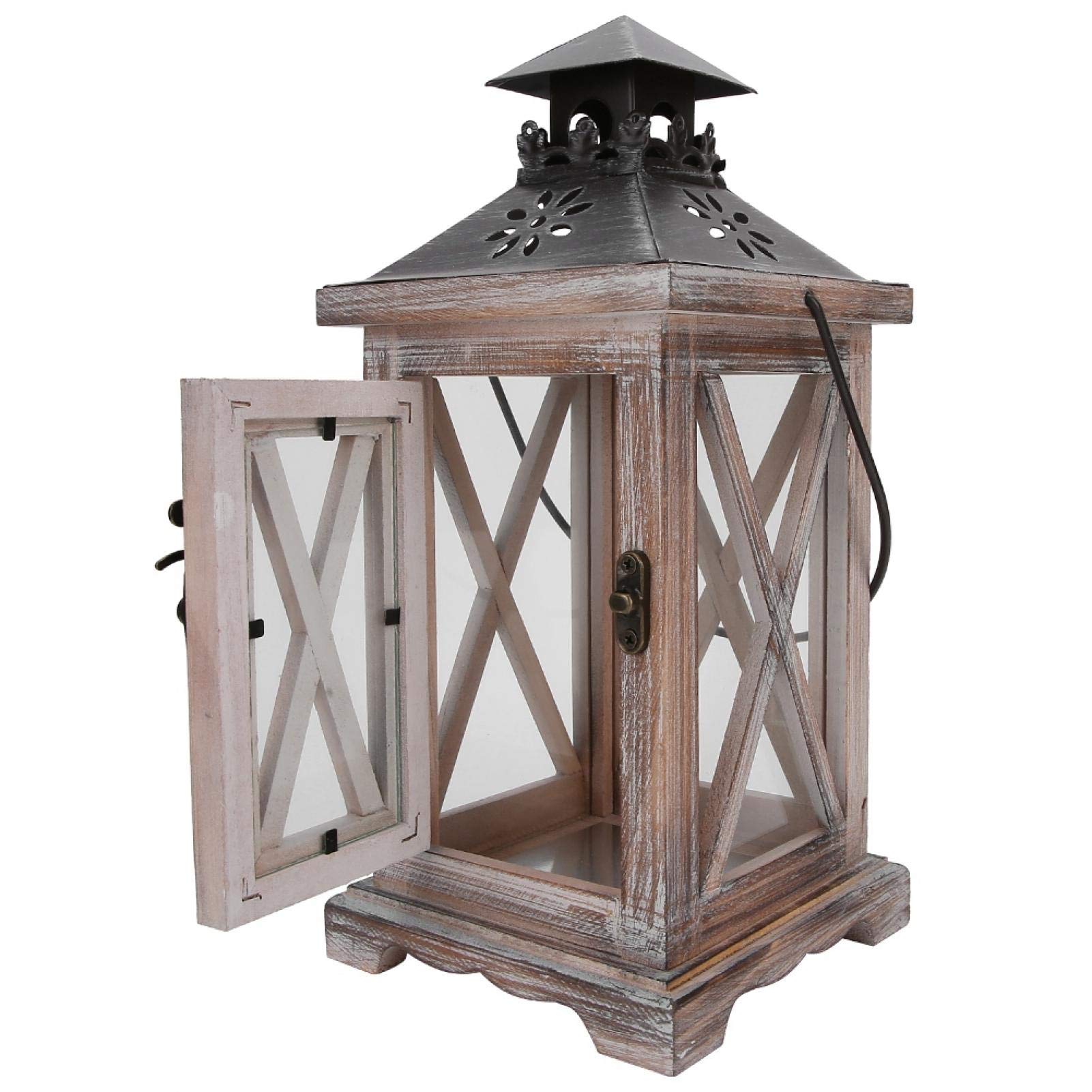 Garosa Decorative Lantern 11 x 4.9 x 4.9in Wooden Tealight Hanging Lantern for Indoor Outdoor Events Parities and Weddings Ornament(11 x 4.9in)