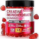 Creatine Gummies for Men & Women, Creatine Monohydrate Gummies 5g, Build Muscle, Strength, Recovery, Cognitive Health & Memory, Pre Workout Supplement, 120 Count Raspberry Chewable Gummy