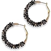 Sonateomber Handmade Beaded Gold Hoop Hugge Earrings for Women Boho Big Multicolor Purple Fuchsia Seed Beads Native American Bohemia Circle Earrings Prom Wedding Bridal Statement Jewelry Gift